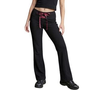 Vintage Pelican Cove Lace Up Pants Flared 1990s Y2K Womens Medium Ribbon Black
